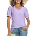 thumbnail image 1 of DreamFish Women's Tops Summer V Neck Tops Puffy Short Sleeve Tunic Casual Eyelet Top, 1 of 5