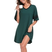 DreamFish Womens Nightgown Short Sleeve Sleepshirt V Neck Sleepwear Casual Loungewear Ladies Sleepwear