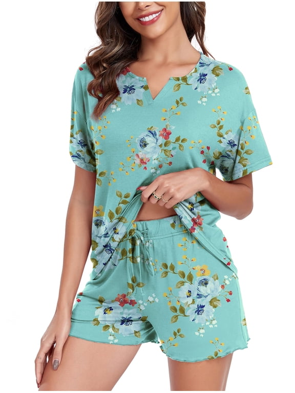 Womens Pajama Sets 2 Piece Summer Ladies Short Sleeve Lounge Sleepwear with Pockets PJ Set M-3XL
