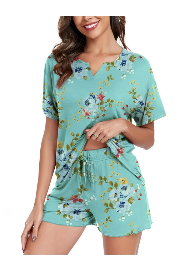 Womens Pajama Sets 2 Piece Summer Ladies Short Sleeve Lounge Sleepwear with Pockets PJ Set M-3XL