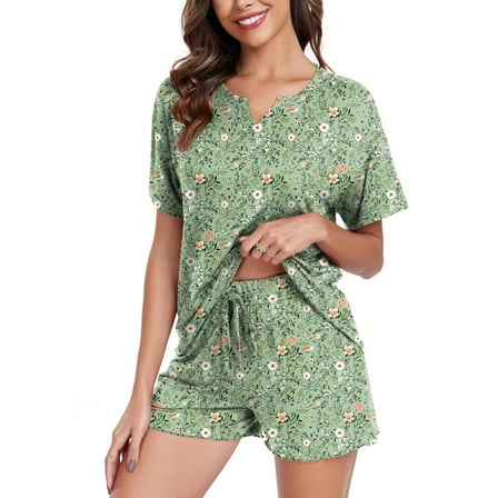 DreamFish Womens Pajama Sets 2 Piece Summer Ladies Short Sleeve Lounge Sleepwear with Pockets PJ Set