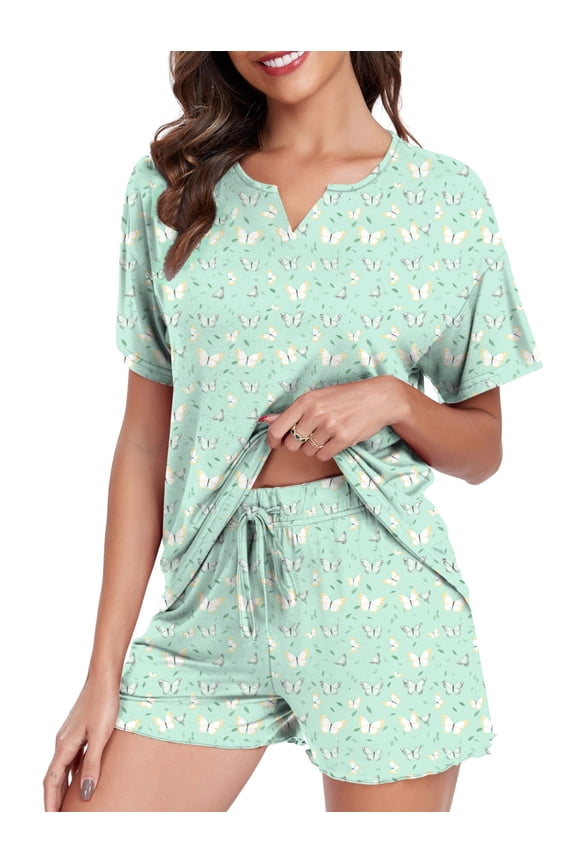 Womens Pajama Sets 2 Piece Summer Ladies Short Sleeve Lounge Sleepwear with Pockets PJ Set
