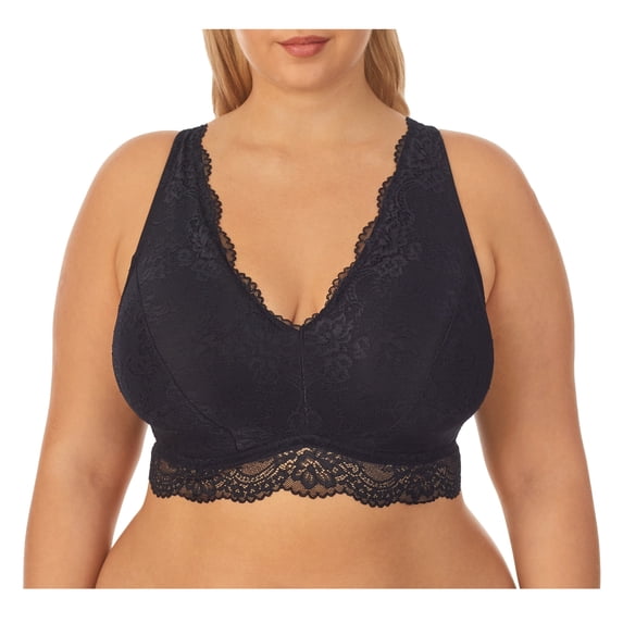 DreamFit Underwear for Women Plus Size Full Coverage Wireless Lace Bralette with Adjustable Convertible Wide Straps
