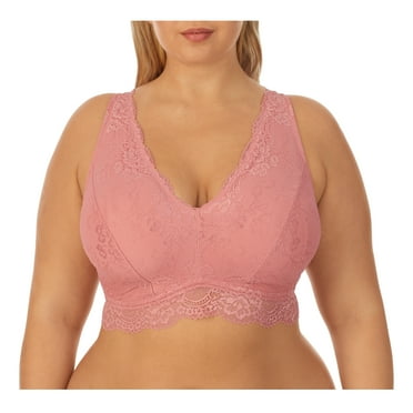 DreamFit Underwear for Women Plus Size Full Coverage Wireless Lace Bralette with Adjustable Convertible Wide Straps