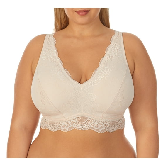 DreamFit Underwear for Women Plus Size Full Coverage Wireless Lace Bralette with Adjustable Convertible Wide Straps