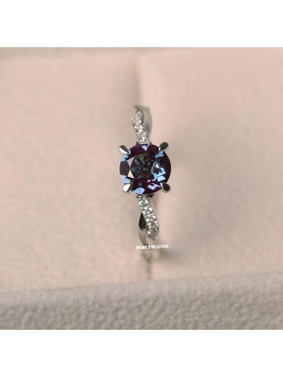 Alexandrite Engagement Ring 925 Sterling Silver, Alexandrite Ring, Art Deco Vintage Wedding Ring for Women Silver 9
