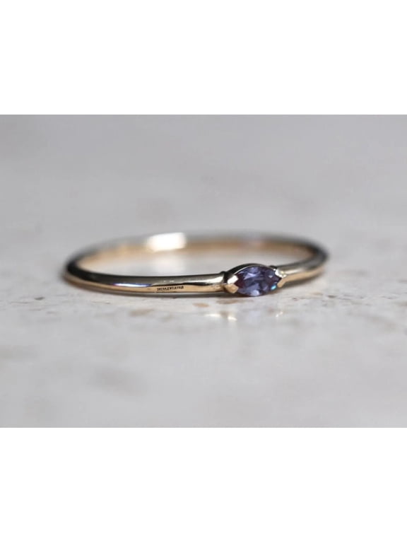 Alexandrite , Marquise Lab Grown Alexandrite Stacking Minimalist Color Change Promise Ring, Gold Plated Available Gold 7.5