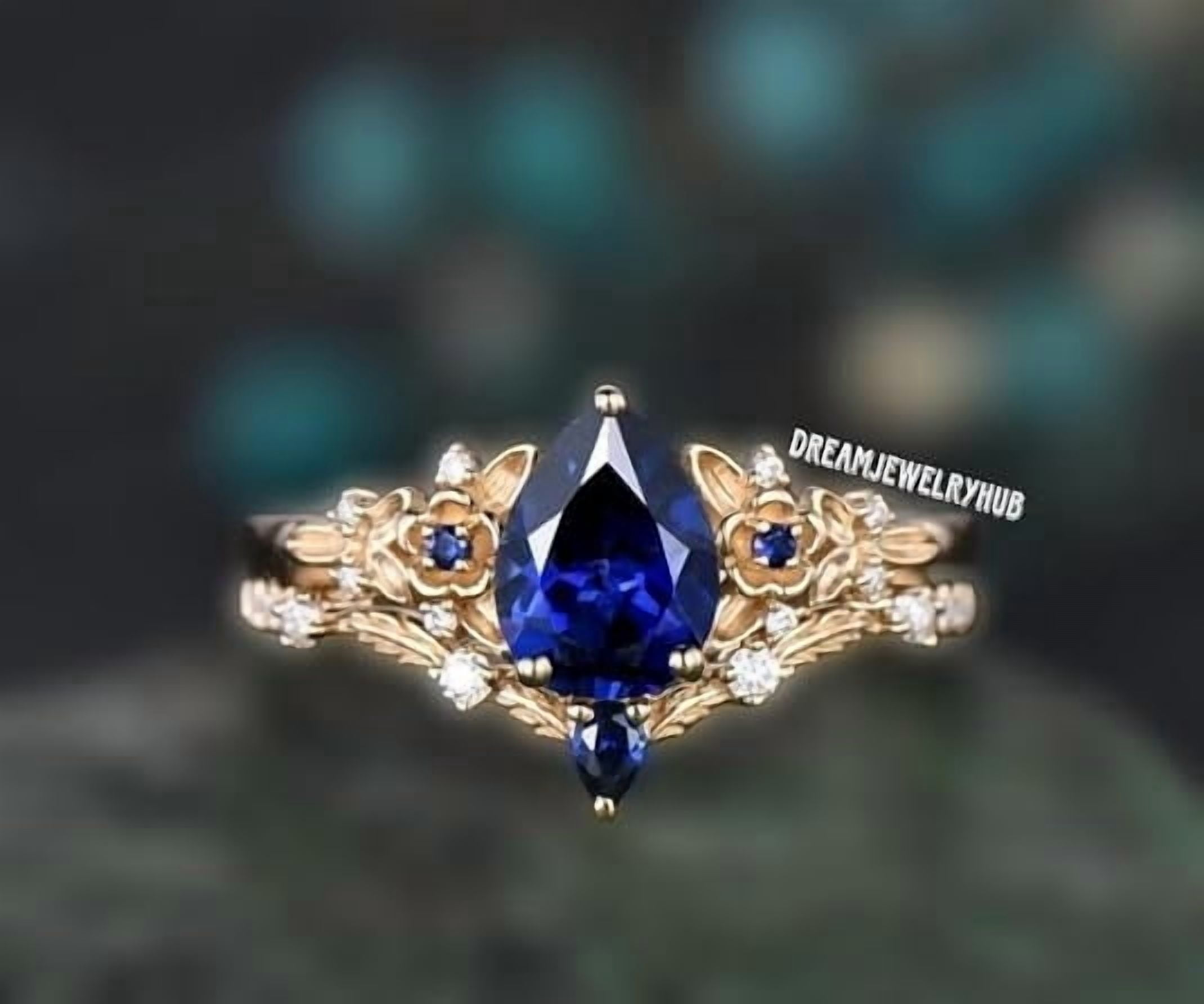 DreamJewelryHub Blue Sapphire Engagement Pear Shaped Sapphire Bridal DreamJewelryHub Blue Sapphire Engagement Pear Shaped Sapphire Bridal