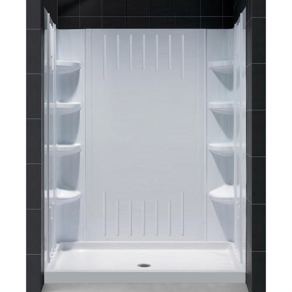 DreamLine 30 in. D x 60 in. W x 75 5/8 in. H Center Drain Acrylic Shower Base and QWALL-3 Backwall Kit In White