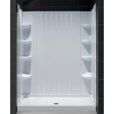 DreamLine 30 in. D x 60 in. W x 75 5/8 in. H Center Drain Acrylic Shower Base and QWALL-3 Backwall Kit In White