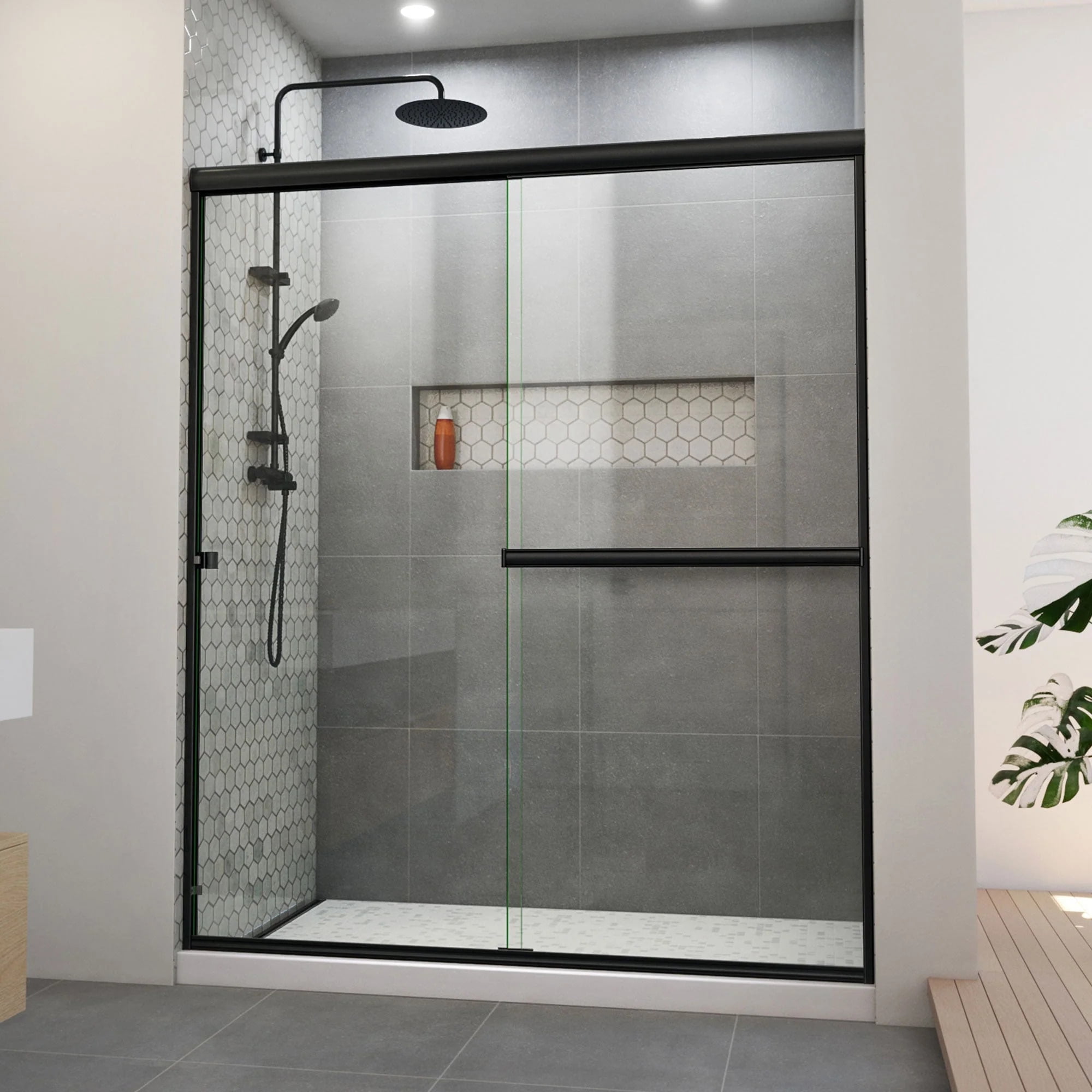 Alliance Pro 60" Satin Black Semi-Frameless Sliding Shower Door