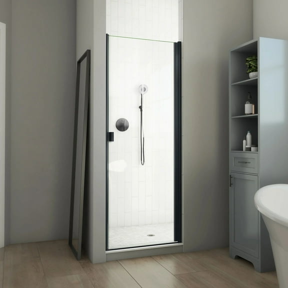 DreamLine Alliance Swing BG 28 in. W x 66 in. H Semi-Frameless Swing Shower Door in Matte Black and Clear Glass