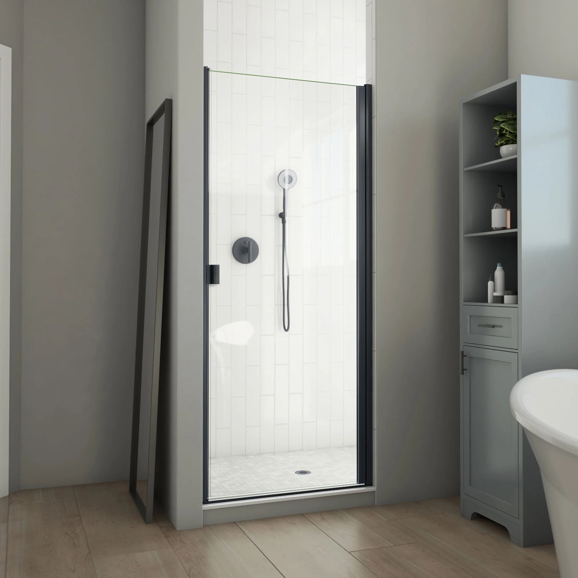 Matte Black Semi-Frameless Swing Shower Door with Clear Glass