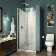 DreamLine Aqua Fold 32 in. D &times; 32 بوصة. W x 76 3 / 4 in. H باب دش ثنائي الطي بدون إطار في Chrome مع قاعدة بيضاء ومجموعة أدوات خلفية