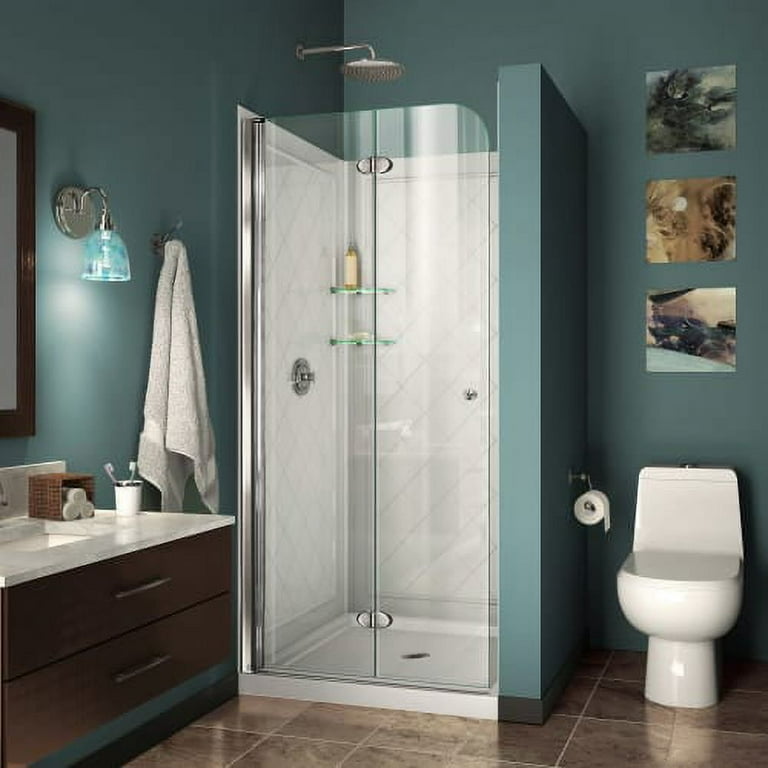 Aqua Fold 36 in. D x 36 in. W x 76 3/4 in. H Frameless Shower Door with Base and Backwalls Aqua Fold 36 in. D x 36 in. W x 76 3/4 in. H Frameless Shower Door with Base and Backwalls
