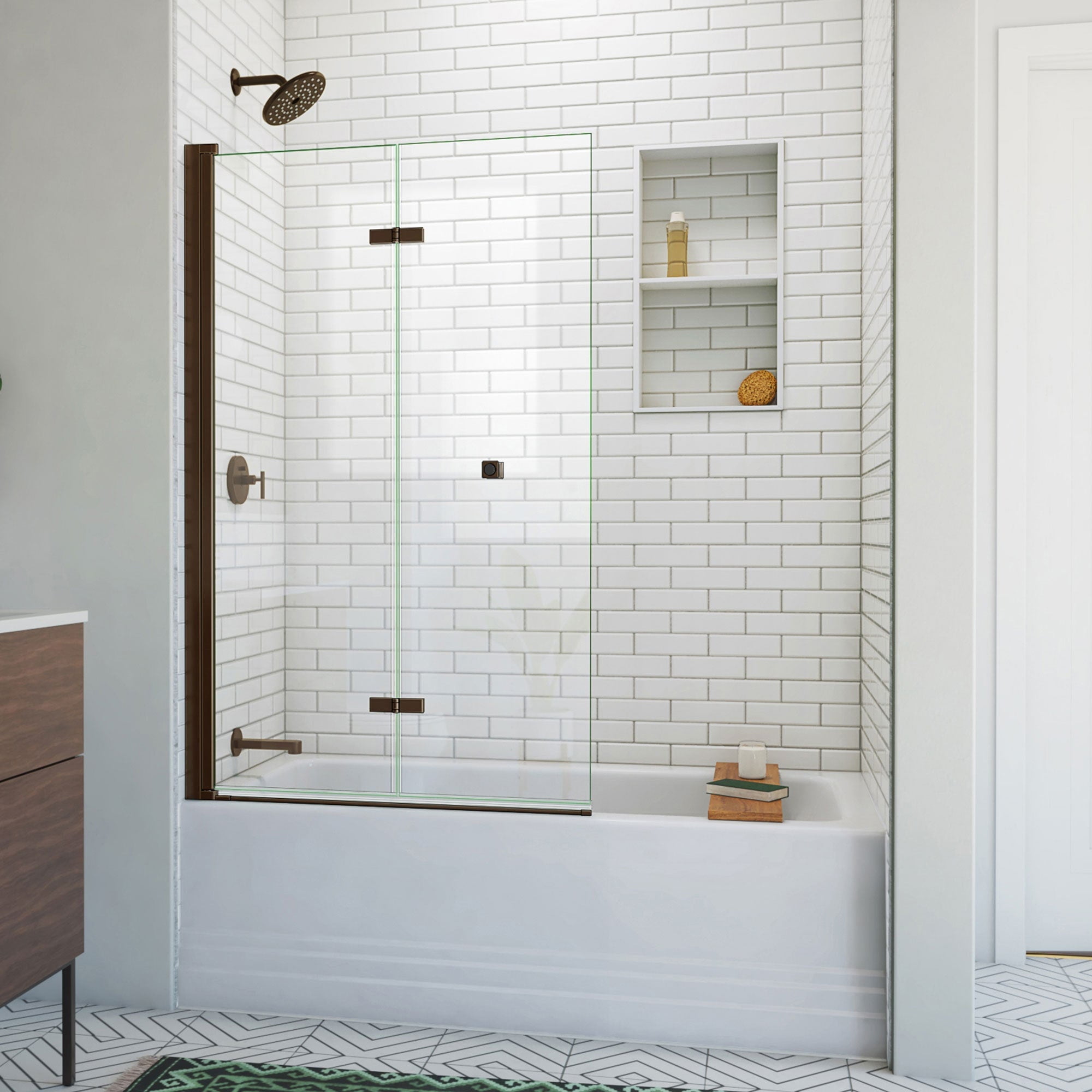 Aqua-Q Fold 36" x 58" Frameless Tub Door in Oil Rubbed Bronze