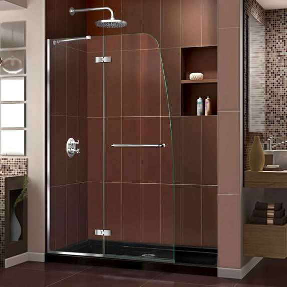DreamLine Aqua Ultra 32 in. D x 60 in. W x 74 3/4 in. H Frameless Shower Door in Chrome and Center Drain Black Base Kit