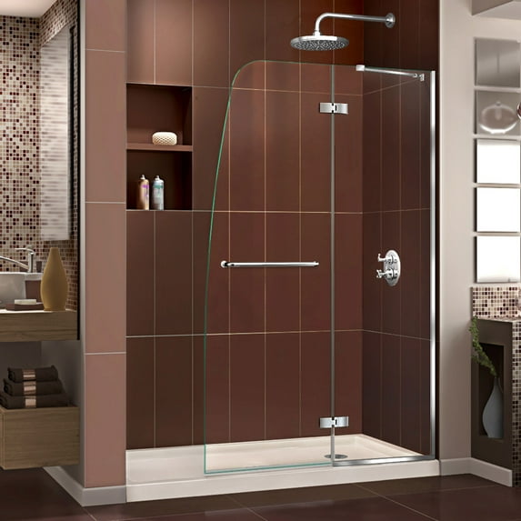 DreamLine Aqua Ultra 32 in. D x 60 in. W x 74 3/4 in. H Frameless Shower Door in Chrome and Right Drain Biscuit Base Kit