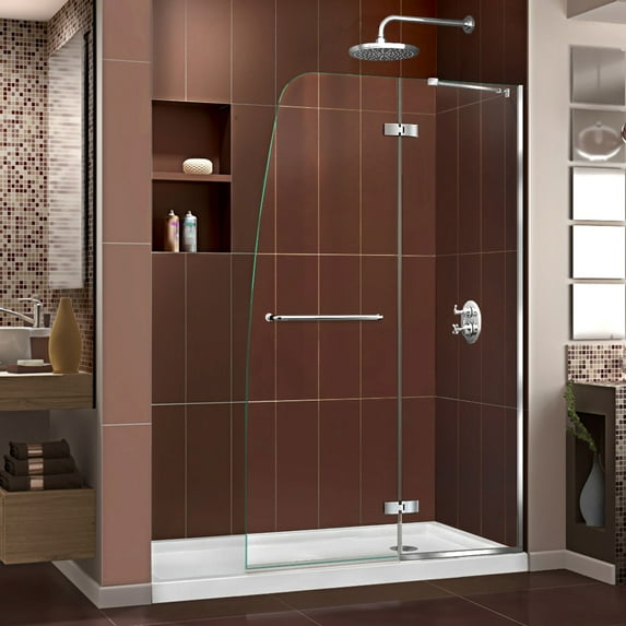 DreamLine Aqua Ultra 34 in. D x 60 in. W x 74 3/4 in. H Frameless Shower Door in Chrome and Right Drain White Base Kit