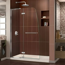 DreamLine Aqua Ultra 36 in. D x 60 in. W x 74 3/4 in. H Frameless Shower Door in Chrome and Left Drain Biscuit Base Kit
