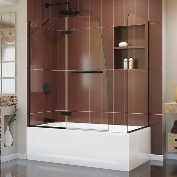DreamLine Aqua Ultra 48 in. W x 30 in. D x 58 in. H Frameless Hinged Tub Door with Return Panel in Satin Black