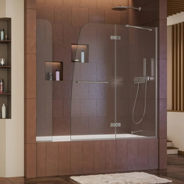 DreamLine Aqua Ultra 57-60 in. W x 58 in. H Frameless Hinged Tub Door with Extender Panel in Brushed Nickel
