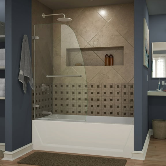 DreamLine Aqua Uno 34 in. W x 58 in. H Frameless Hinged Tub Door in Brushed Nickel