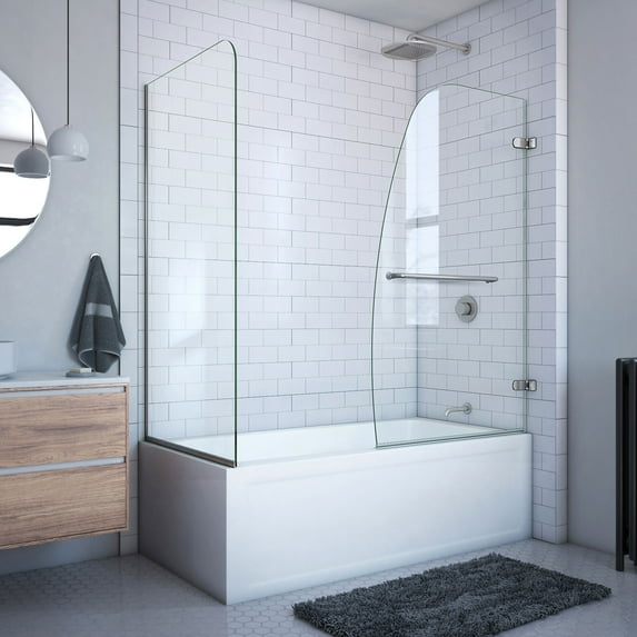 DreamLine Aqua Uno 56-60 in. W x 30 in. D x 58 in. H Frameless Hinged Tub Door with Return Panel in Brushed Nickel