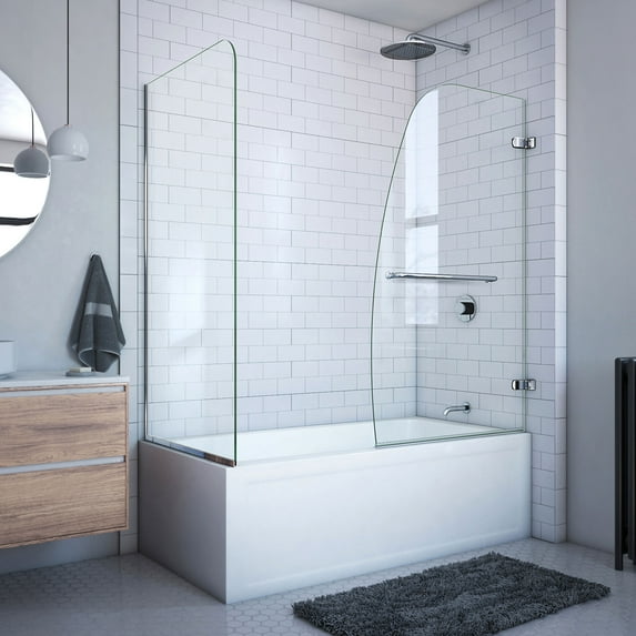 DreamLine Aqua Uno 56-60 in. W x 30 in. D x 58 in. H Frameless Hinged Tub Door with Return Panel in Chrome