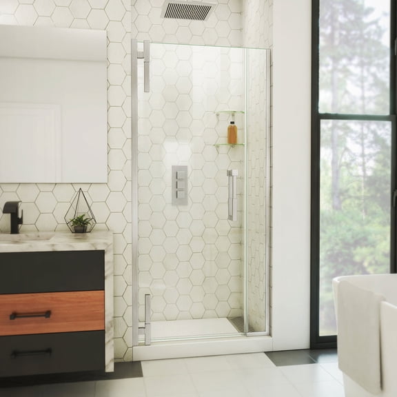 DreamLine Ascend 32 1/2 - 33 1/2 inch W x 72 inch H Frameless Pivot Shower Door in Brushed Nickel