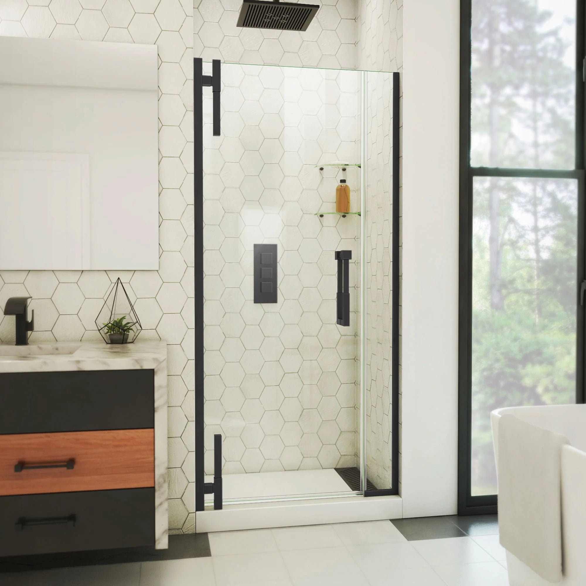 Ascend 72" Black Frameless Pivot Shower Door