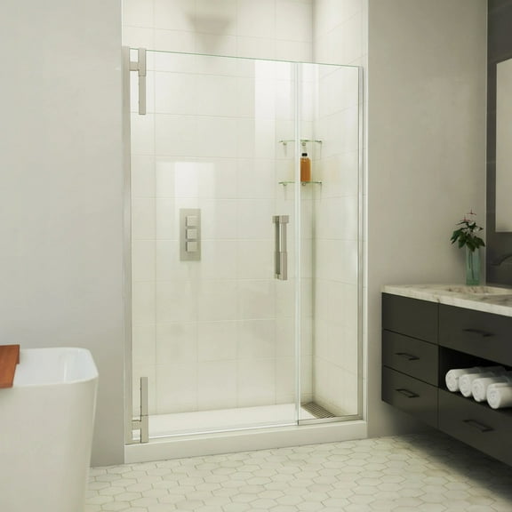 DreamLine Ascend 46 - 47 inch W x 72 inch H Frameless Pivot Shower Door in Brushed Nickel