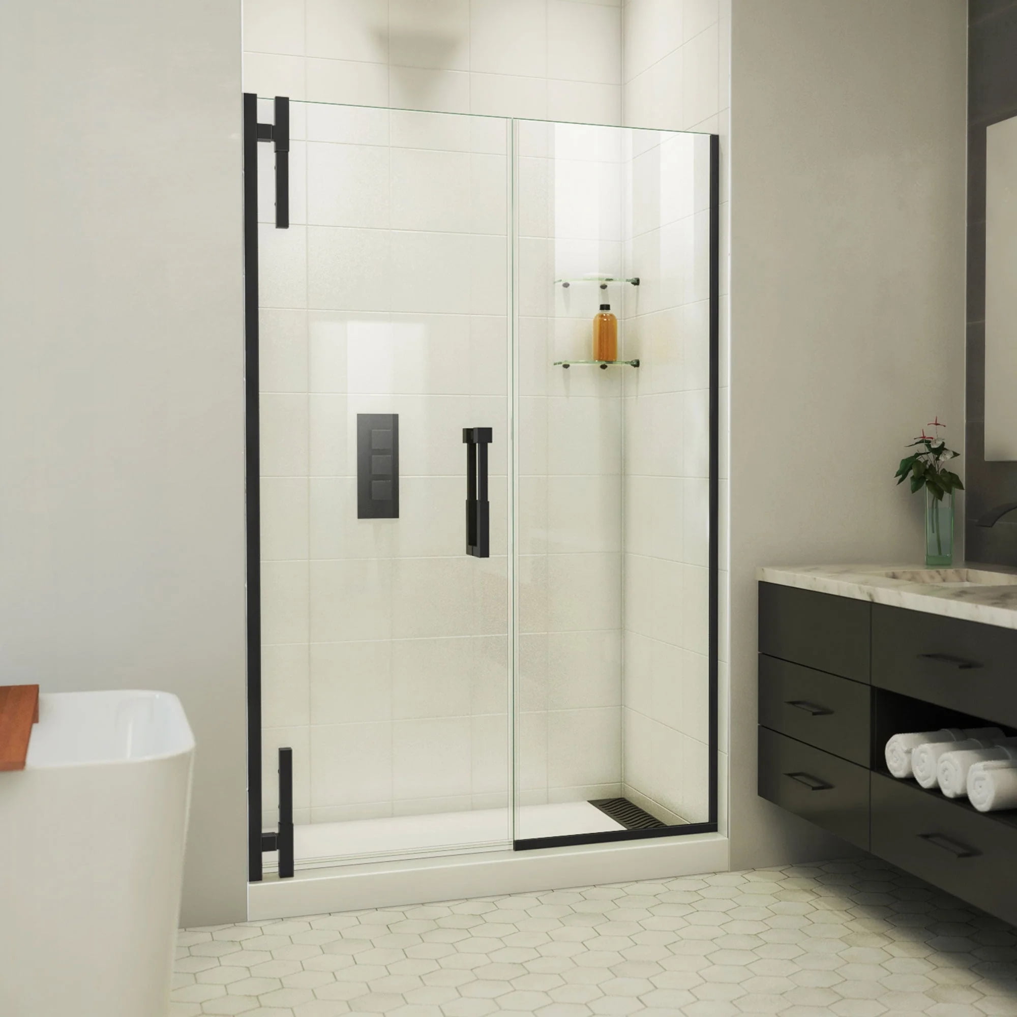 Matte Black Frameless Pivot Shower Door, 72" Height