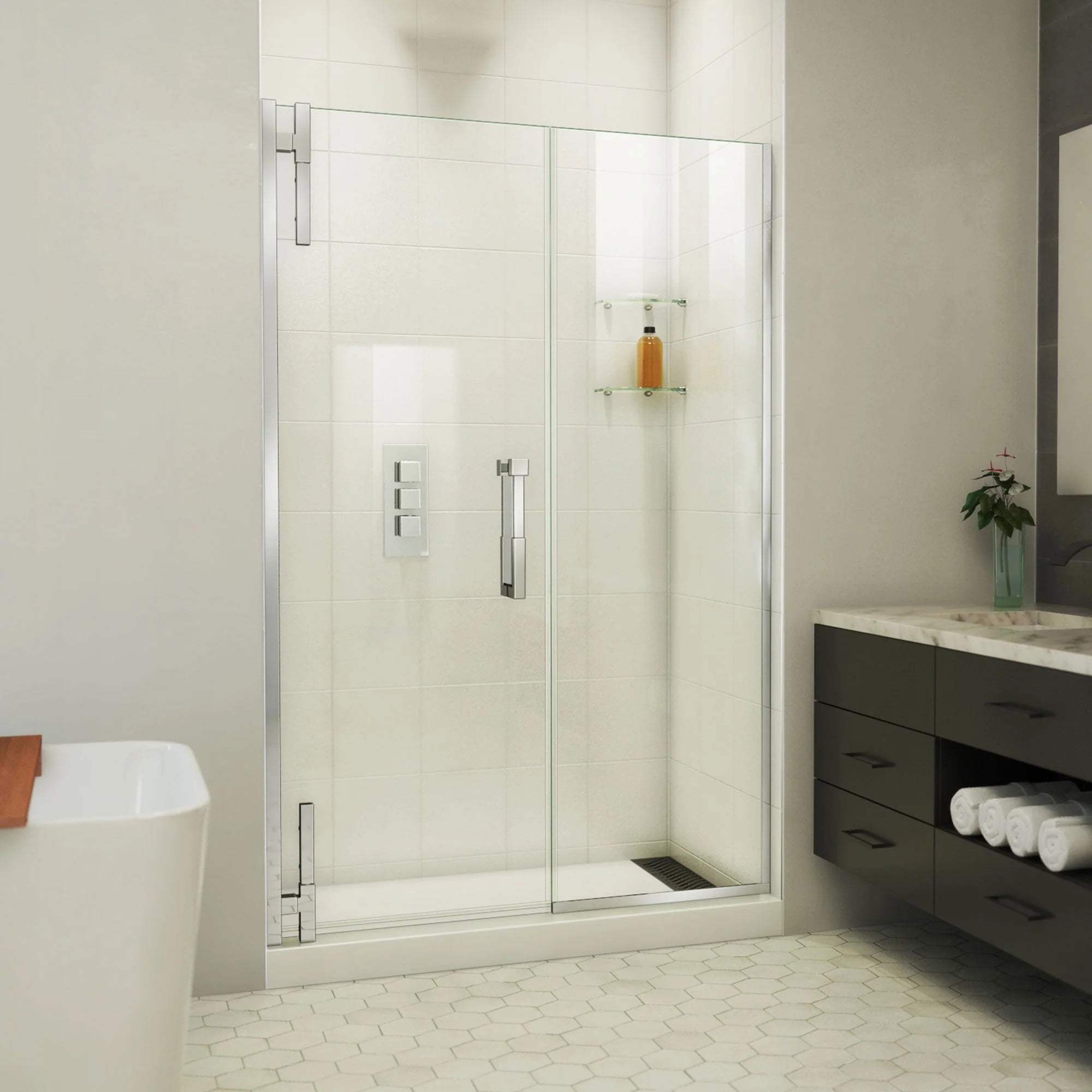 Ascend Frameless Chrome Pivot Shower Door 48-49 x 72 Inches