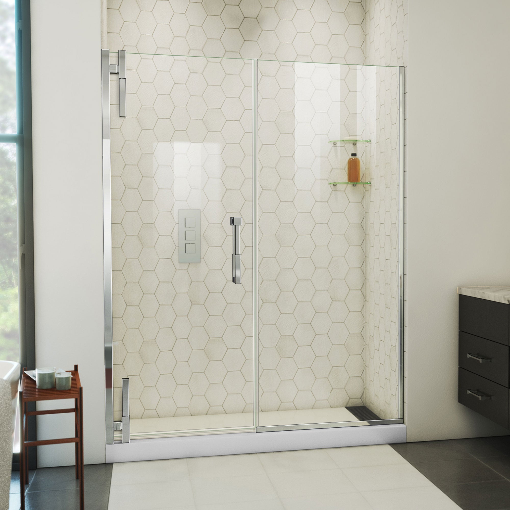 Ascend Frameless Chrome Pivot Shower Door 58-59" x 72"