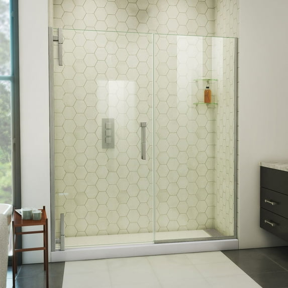 DreamLine Ascend 60 1/2 - 61 1/2 inch W x 72 inch H Frameless Pivot Shower Door in Brushed Nickel