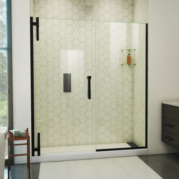 DreamLine Ascend 62 1/2 - 63 1/2 inch W x 72 inch H Frameless Pivot Shower Door in Matte Black