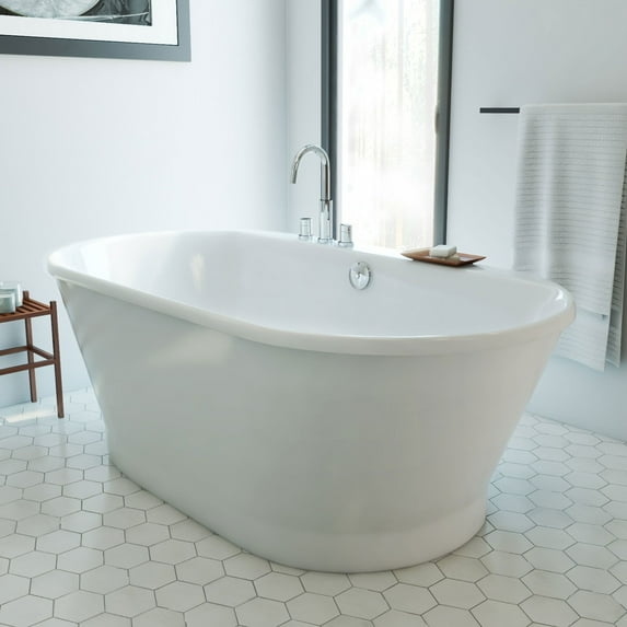 DreamLine BTCB6635HFXXC00 Caribbean 66" x 36" Freestanding Oval 48 Gallon Soaking Bathtub in White