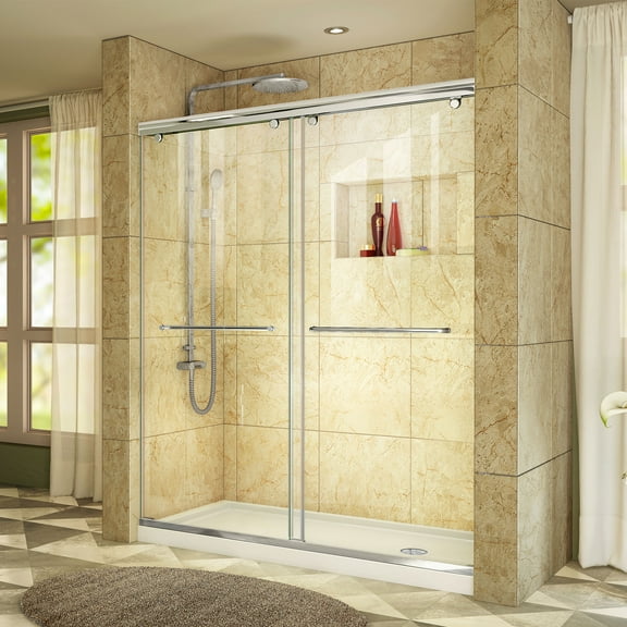 DreamLine Charisma 30 in. D x 60 in. W x 78 3/4 in. H Frameless Bypass Shower Door in Chrome with Right Drain White Base