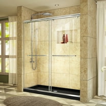 DreamLine Charisma 32 in. D x 60 in. W x 78 3/4 in. H Frameless Bypass Shower Door in Chrome with Center Drain Black Base