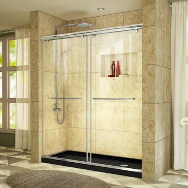 DreamLine Charisma 36 in. D x 60 in. W x 78 3/4 in. H Frameless Bypass Shower Door in Chrome with Right Drain Black Base