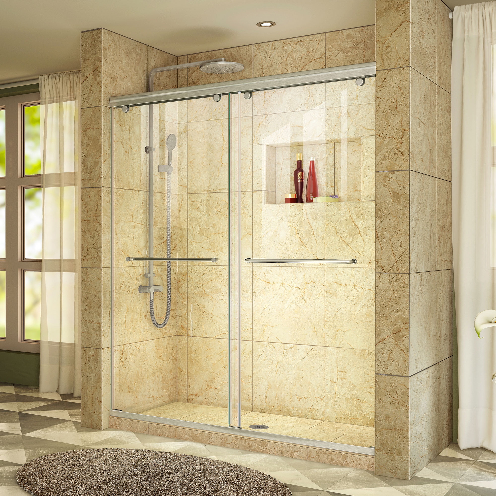 Charisma 60" Frameless Clear Glass Sliding Shower Door with Brushed Nickel Hardware