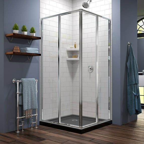 DreamLine Cornerview 36 in. D x 36 in. W x 74 3/4 in. H Framed Sliding Shower Enclosure in Chrome with Black Acrylic Base Kit