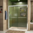 thumbnail image 1 of DreamLine Duet 30 in. D x 60 in. W x 74 3/4 in. H Semi-Frameless Bypass Shower Door in Chrome and Center Drain Biscuit Base, 1 of 15