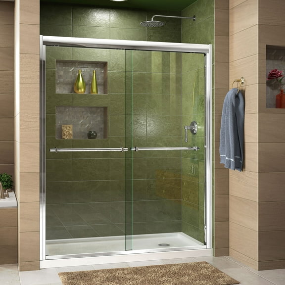 DreamLine Duet 30 in. D x 60 in. W x 74 3/4 in. H Semi-Frameless Bypass Shower Door in Chrome and Right Drain White Base
