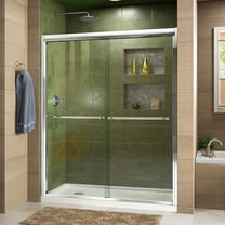DreamLine Duet 34 in. D x 60 in. W x 74 3/4 in. H Semi-Frameless Bypass Shower Door in Chrome and Left Drain White Base