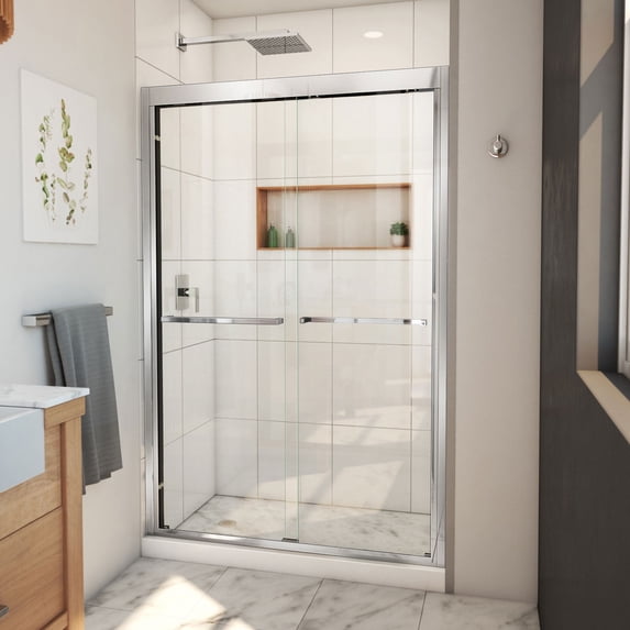 DreamLine Duet Plus 44-48 in. W x 72 in. H Semi-Frameless Bypass Sliding Shower Door in Chrome