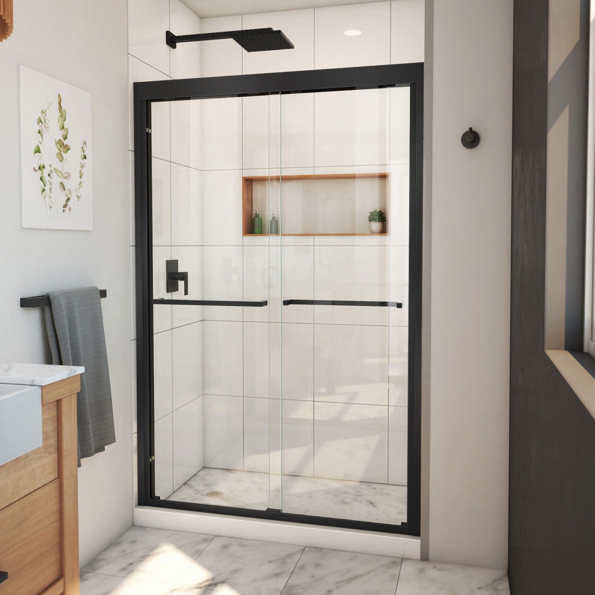 Matte Black 48" x 72" Semi-Frameless Sliding Shower Door