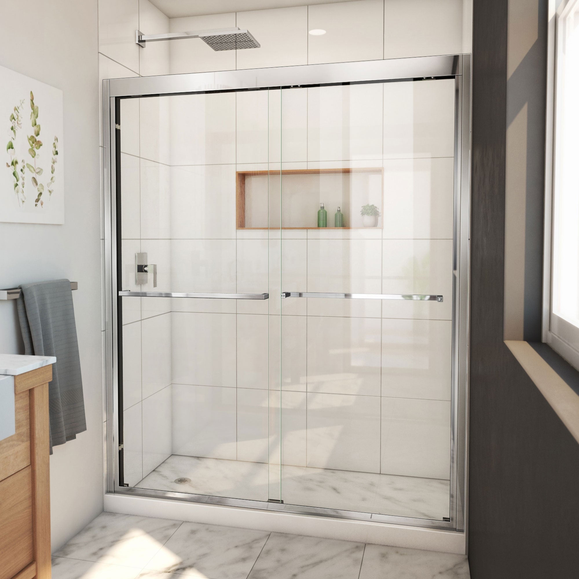 Duet Plus 56"-60" Chrome Semi-Frameless Sliding Shower Door