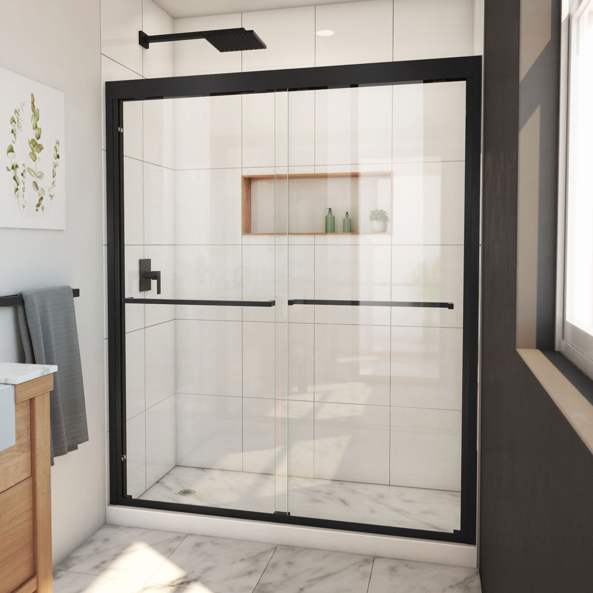 Matte Black 56-60" W x 72" H Semi-Frameless Sliding Shower Door